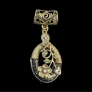 Scarf Slider Pendant Gold Tone Floral Rhinestone